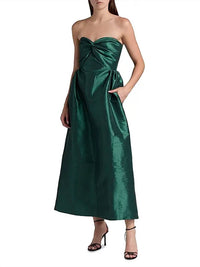Kika Vargas - Rose Taffeta Strapless Midi Dress