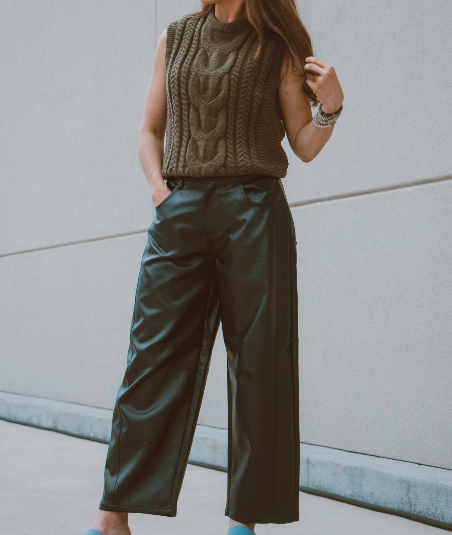 MIOU MUSE Broadway Barrel Wide Leg Pants in black - women's pants - alternate view