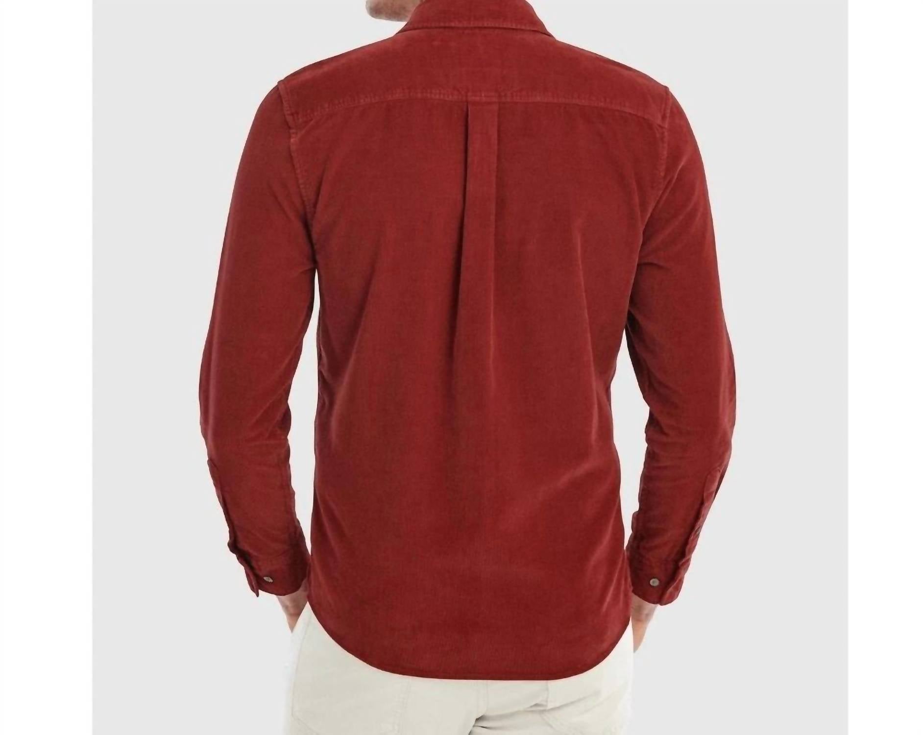JOHNNIE-O Kodiak Corduroy Shirt in malibu red - men's shirt - detail view