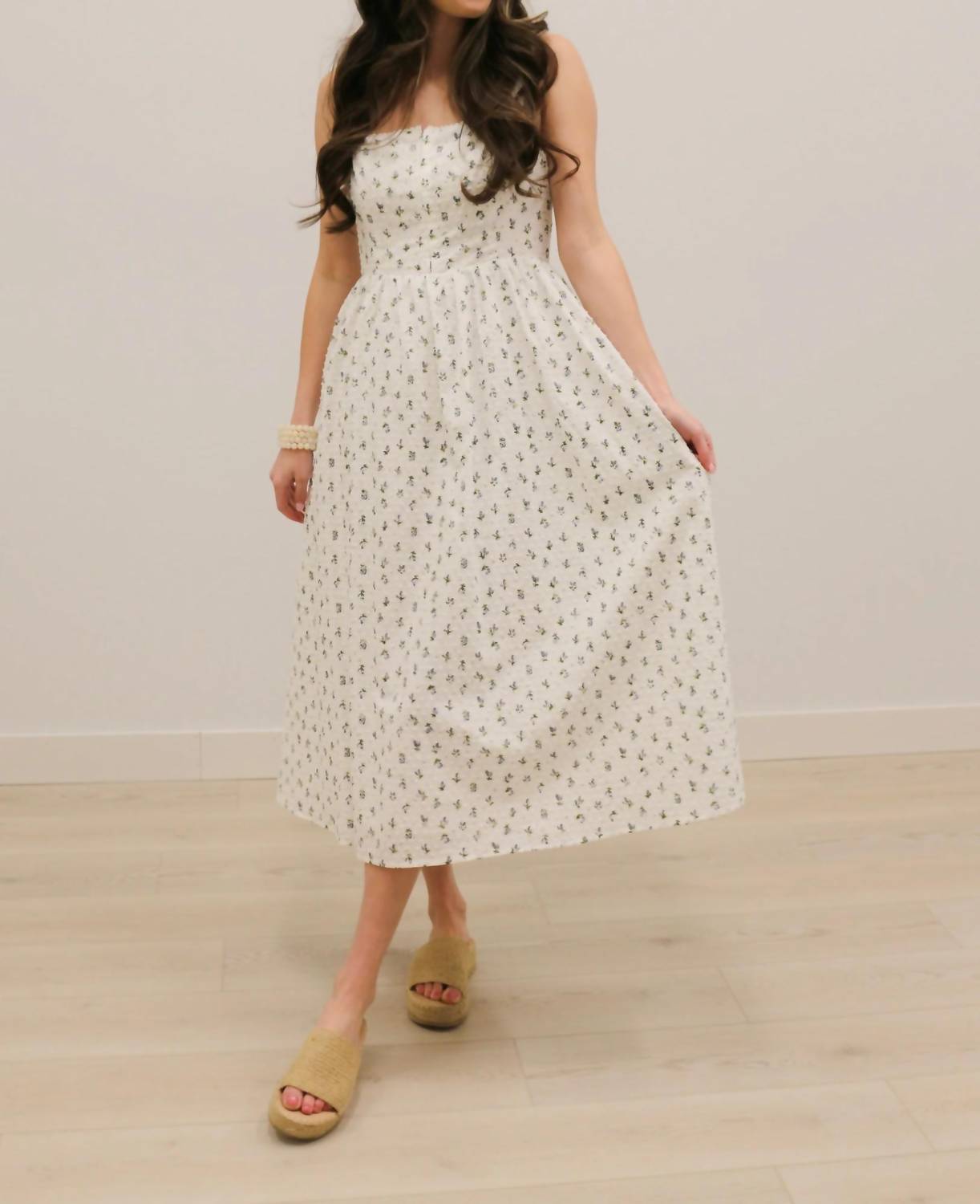 B.Right - Avielle Ditzy Floral Clip Dot Corset Tie Midi Dress