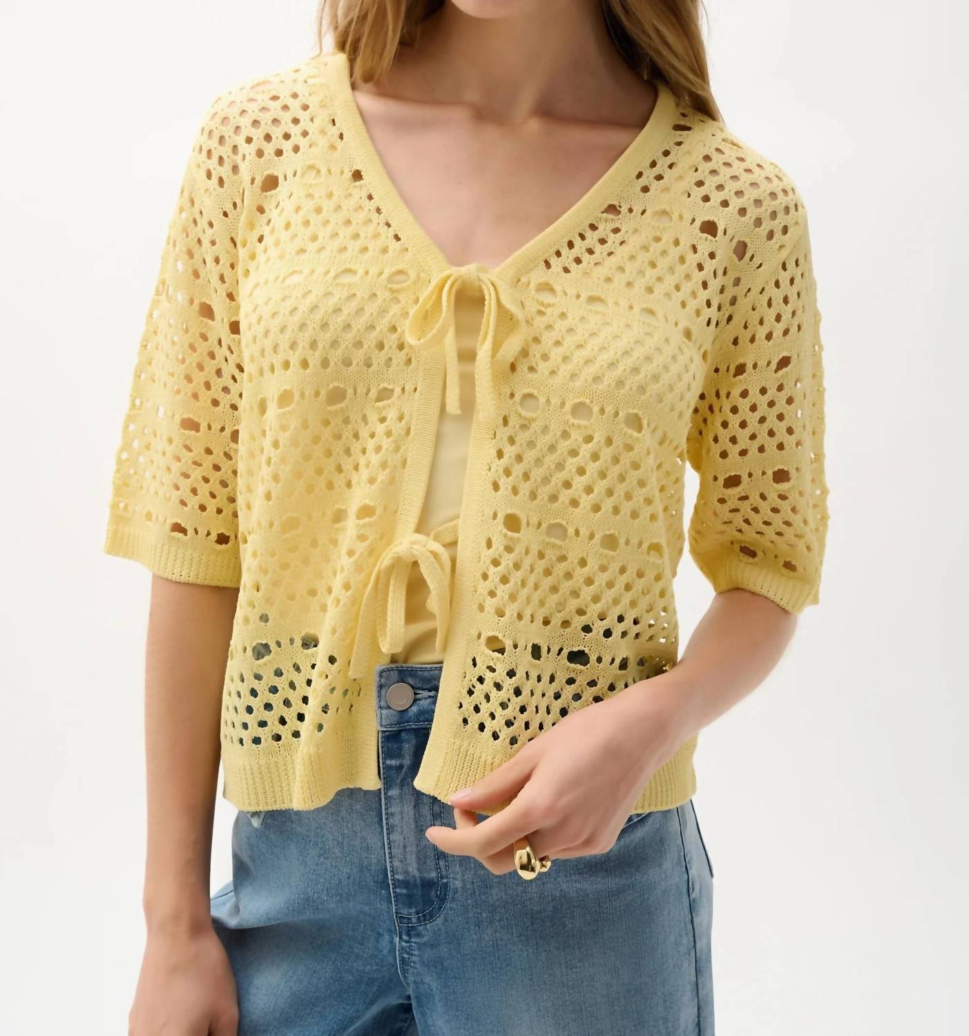 Joseph Ribkoff - Open Knit Short Sleeves Cardigan