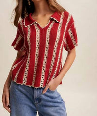 Listicle - Crochet Striped Pointelle Top