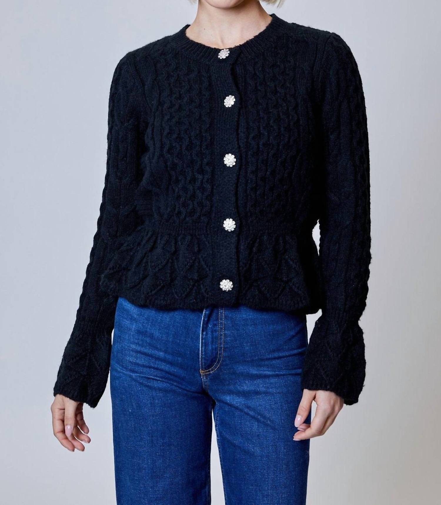 DESIGN HISTORY Janine Sweater in black - women's cardigan