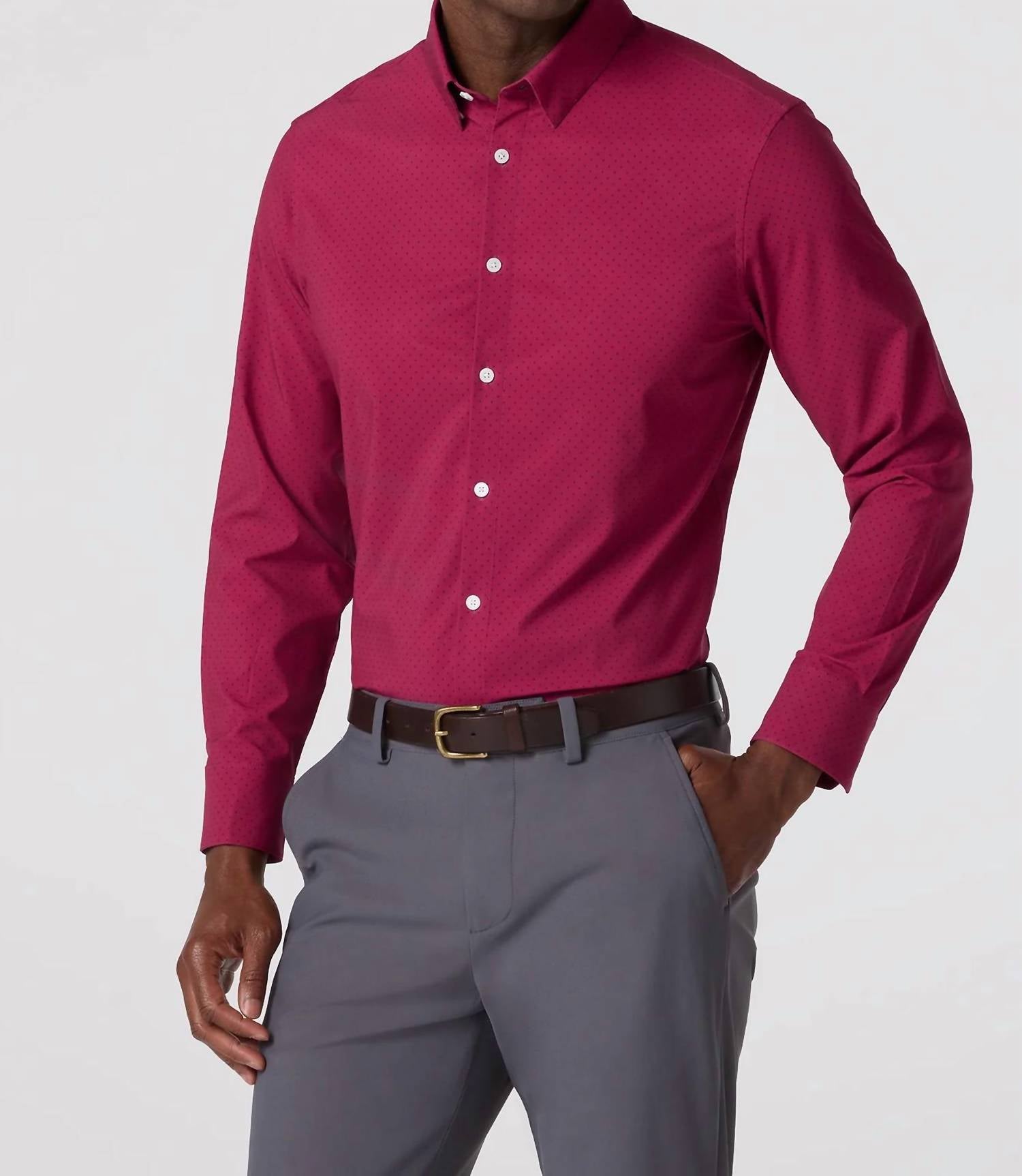 Mizzen + Main Leeward Long Sleeve Dress Shirt in mulberry dot - men's long sleeve top