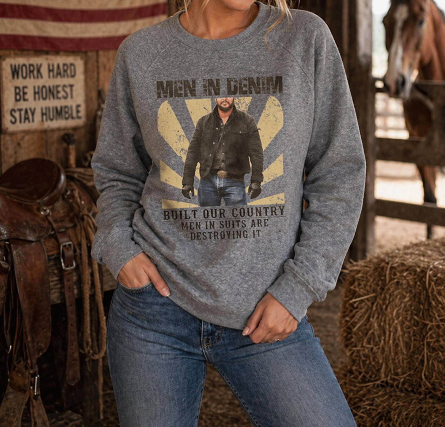 Legend Or Lies - Men In Denim Rip Crew Neck Sweatshirt