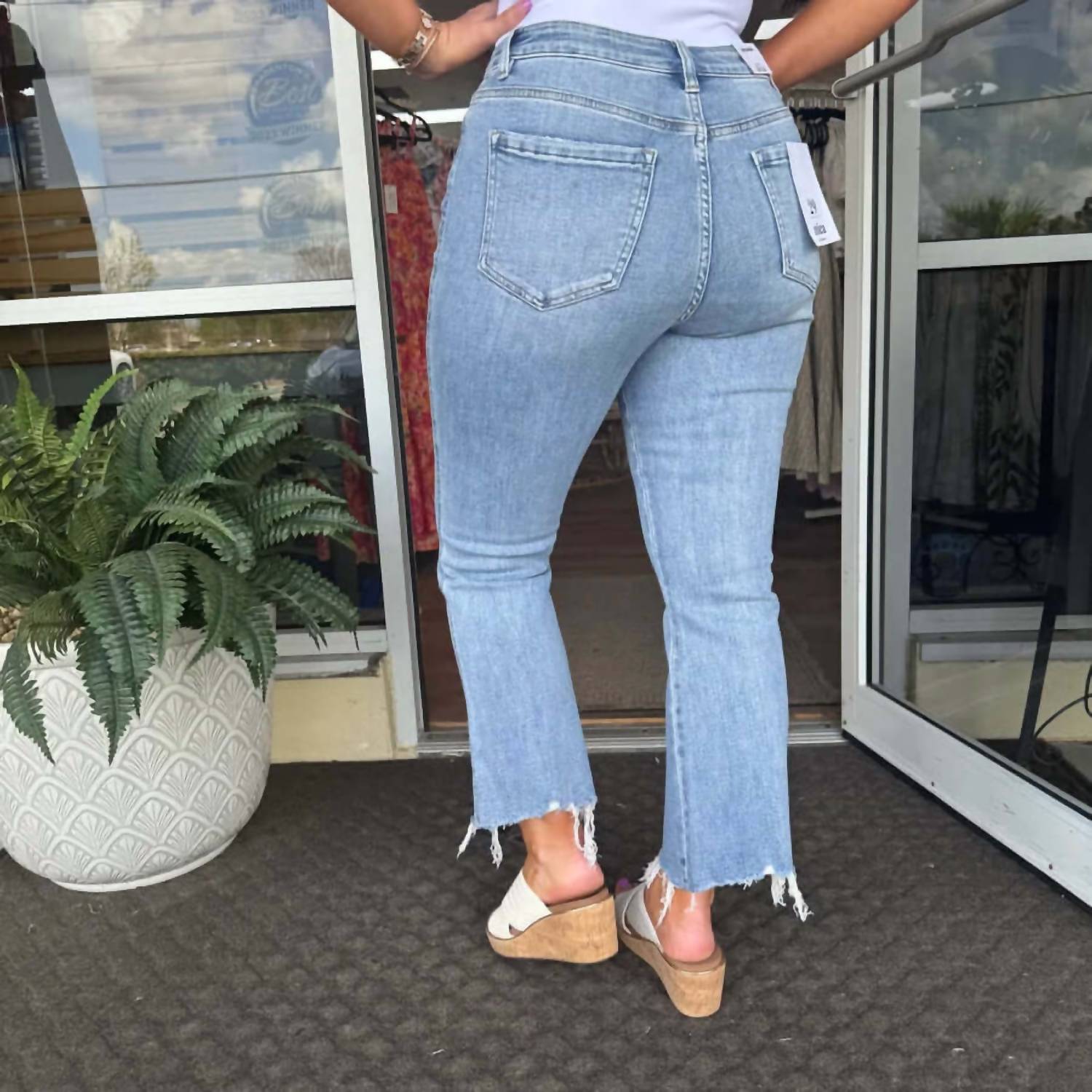 mica denim High Rise Crop Non-distressed Flare Jeans in medium wash - women's jeans - view 7