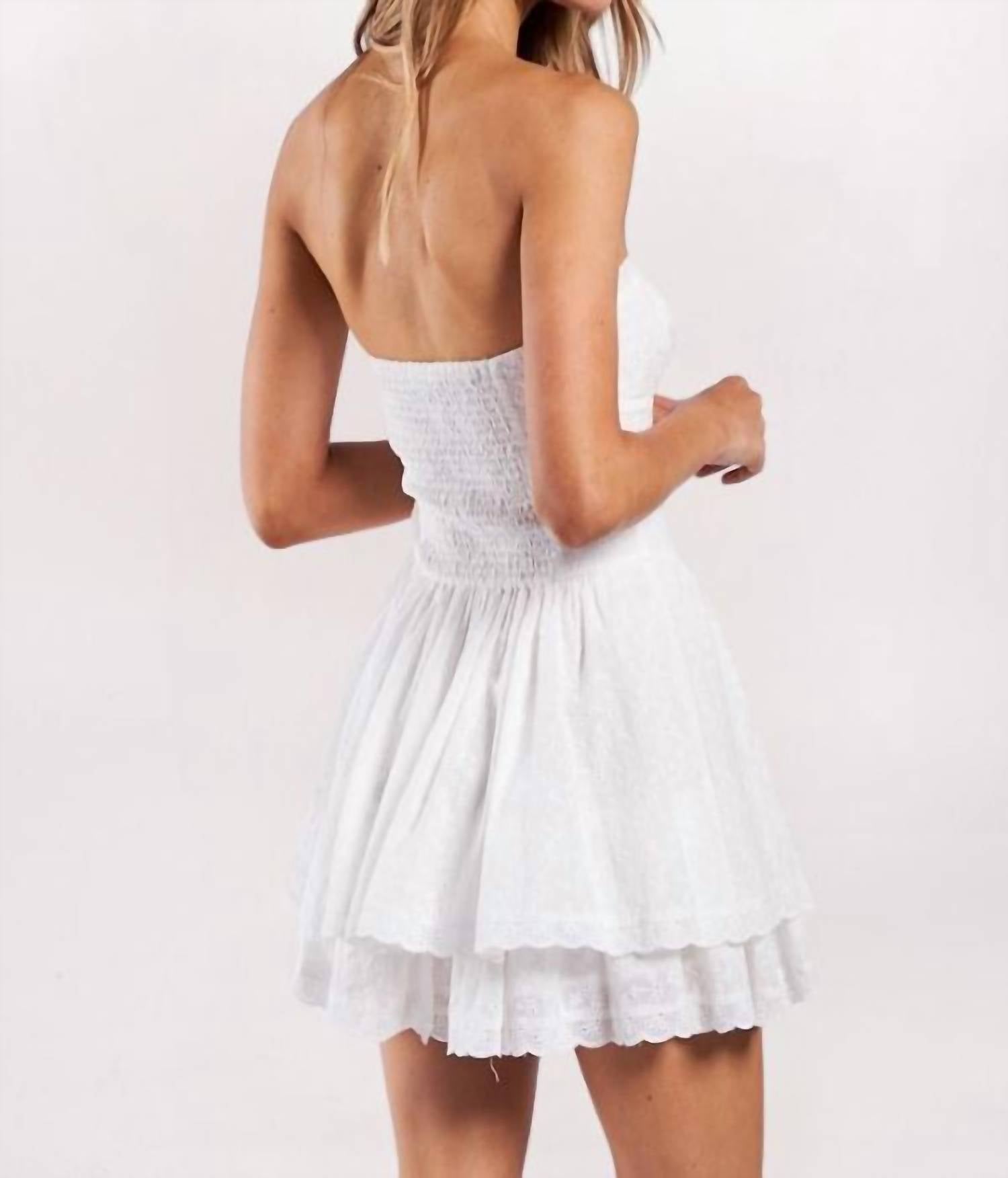 Sky To Moon - Women's Strapless Eyelet V Seam Mini Dress