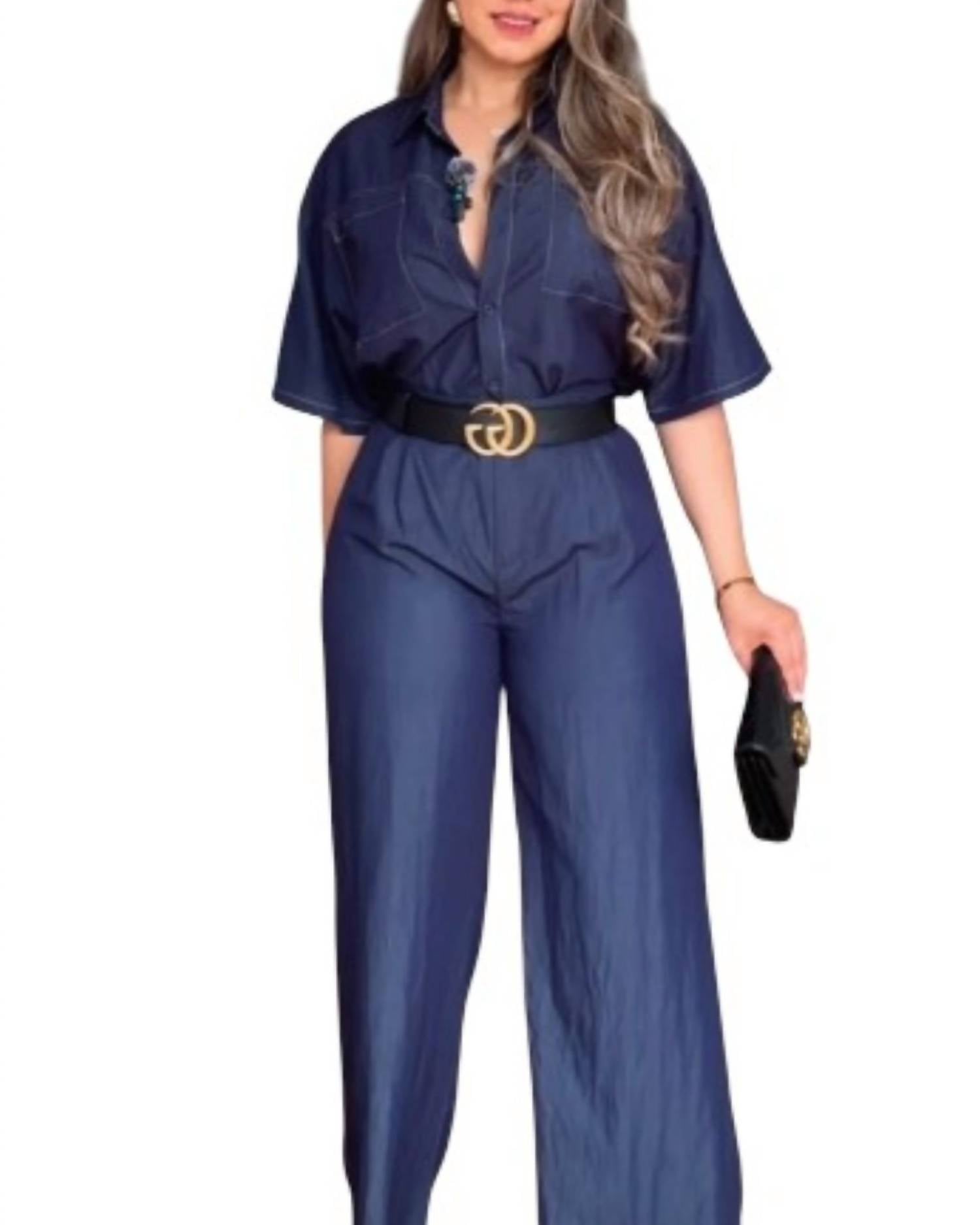 Gracia - Wide-leg Jumpsuit Set With Belted Waist