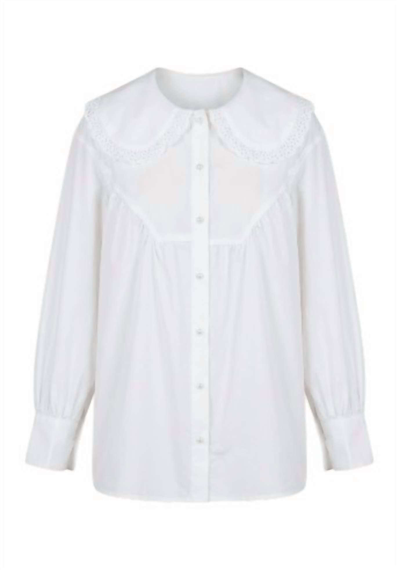 P.CILL Women's Sweet Lace Collar Cotton Blouse in white - women's blouse