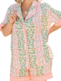 VICTORIA DUNN Celine Short Pj Set in rose garden - women's sleepwear - detail view