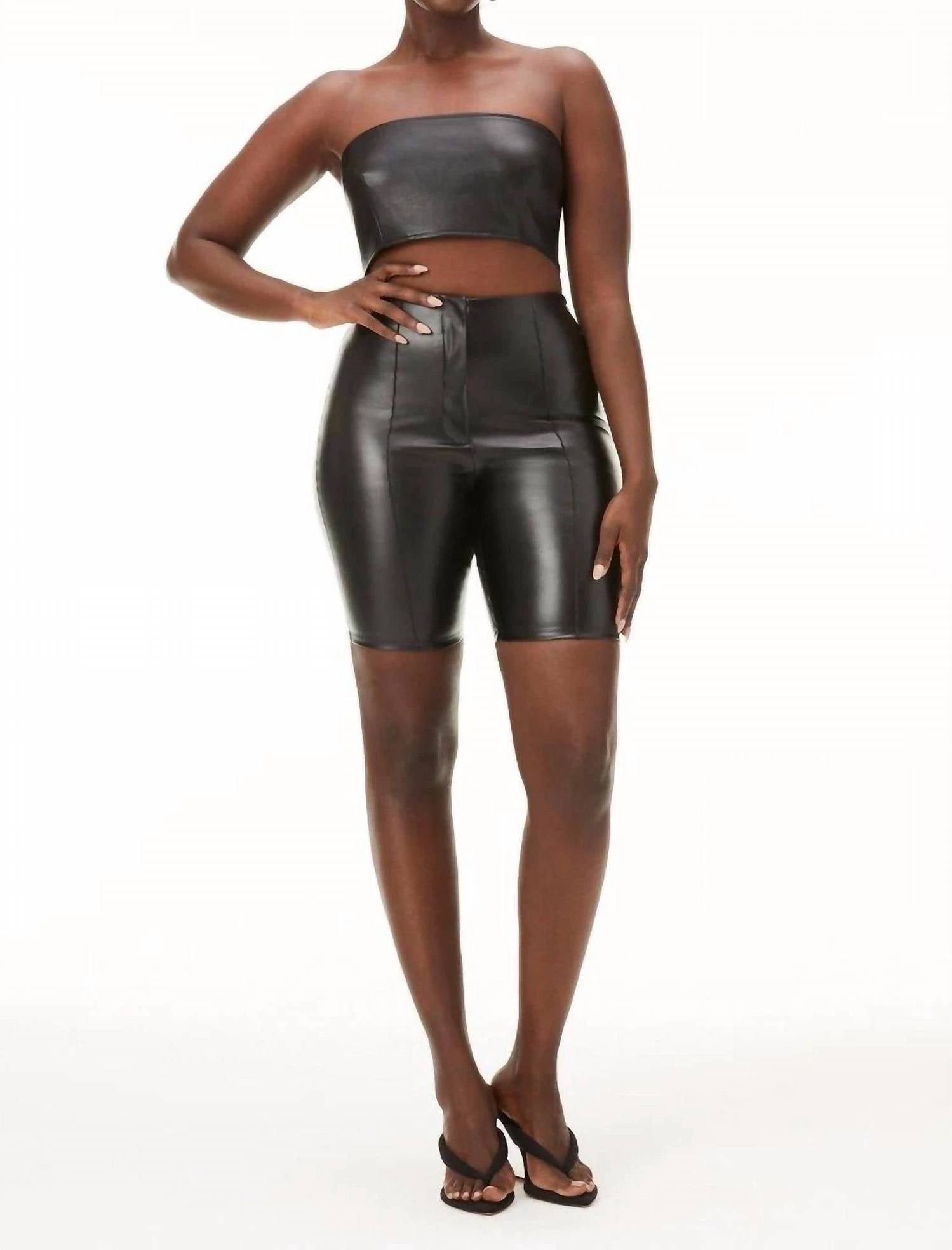 GOOD AMERICAN Leather Bike Short in black - women's shorts
