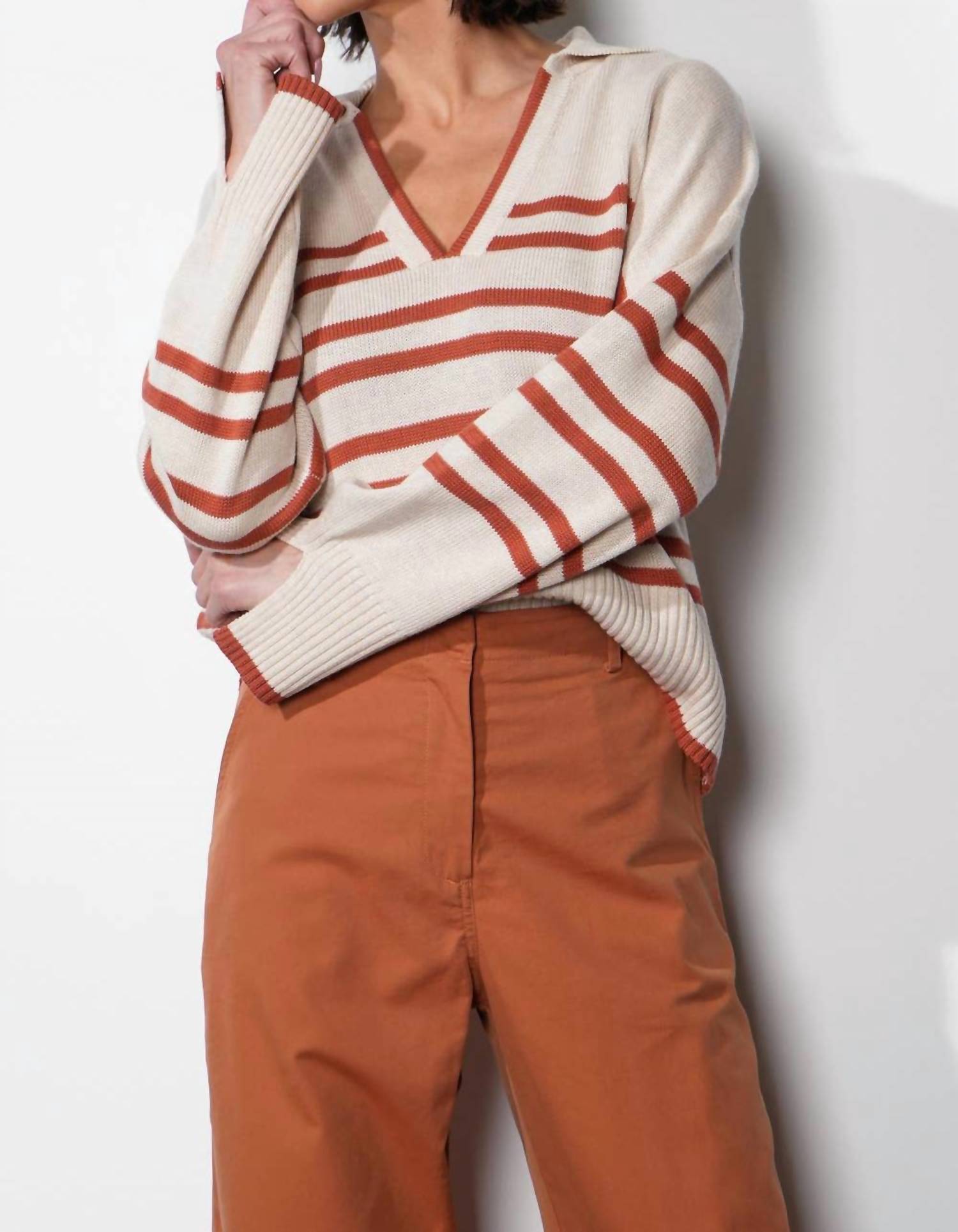 Greylin - Collared Stripe Sweater