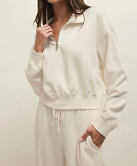 Z Supply Downtown Half Zip Sweatshirt in cloud - women's top - alternate view