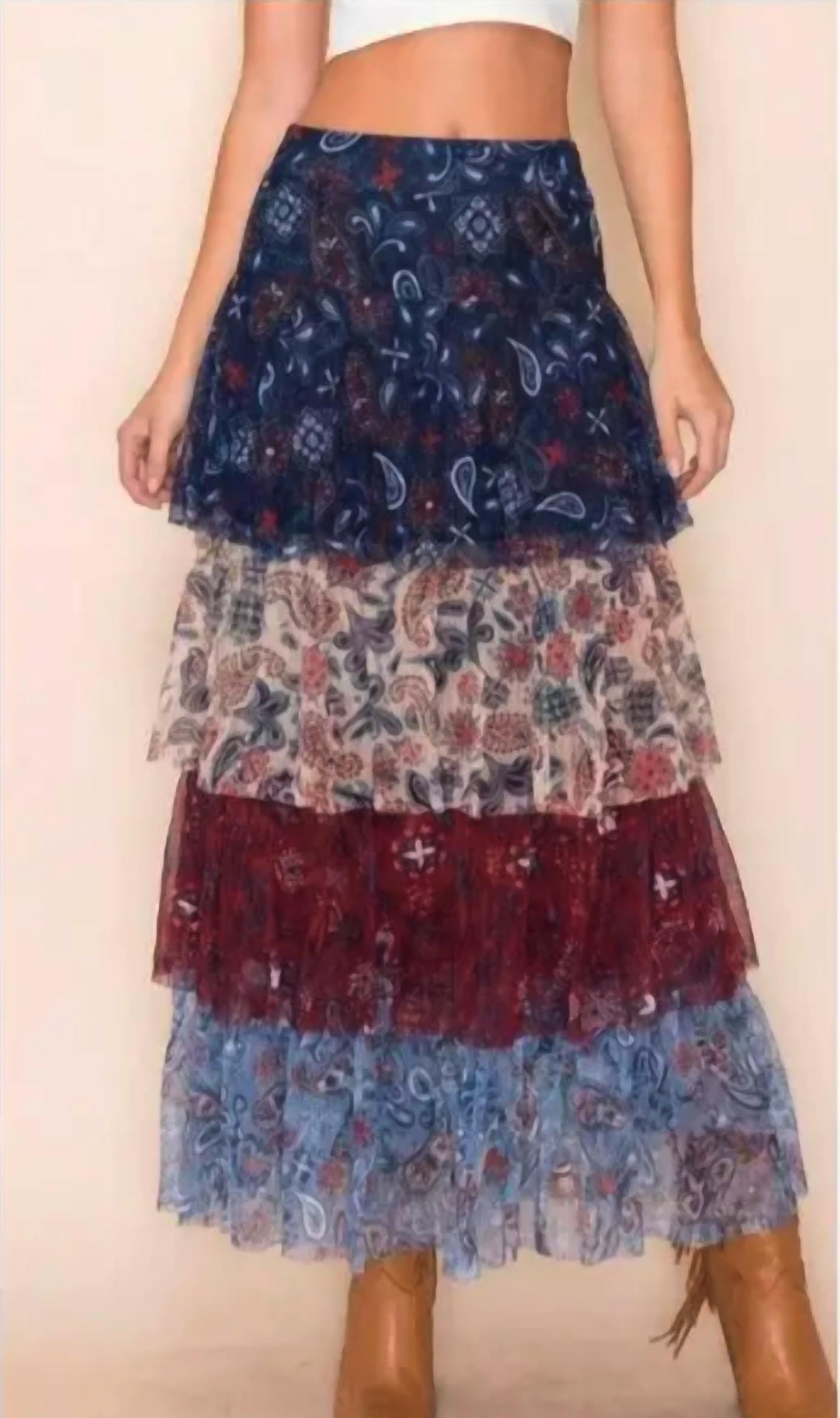 Way - Mesh Tiered Midi Skirt