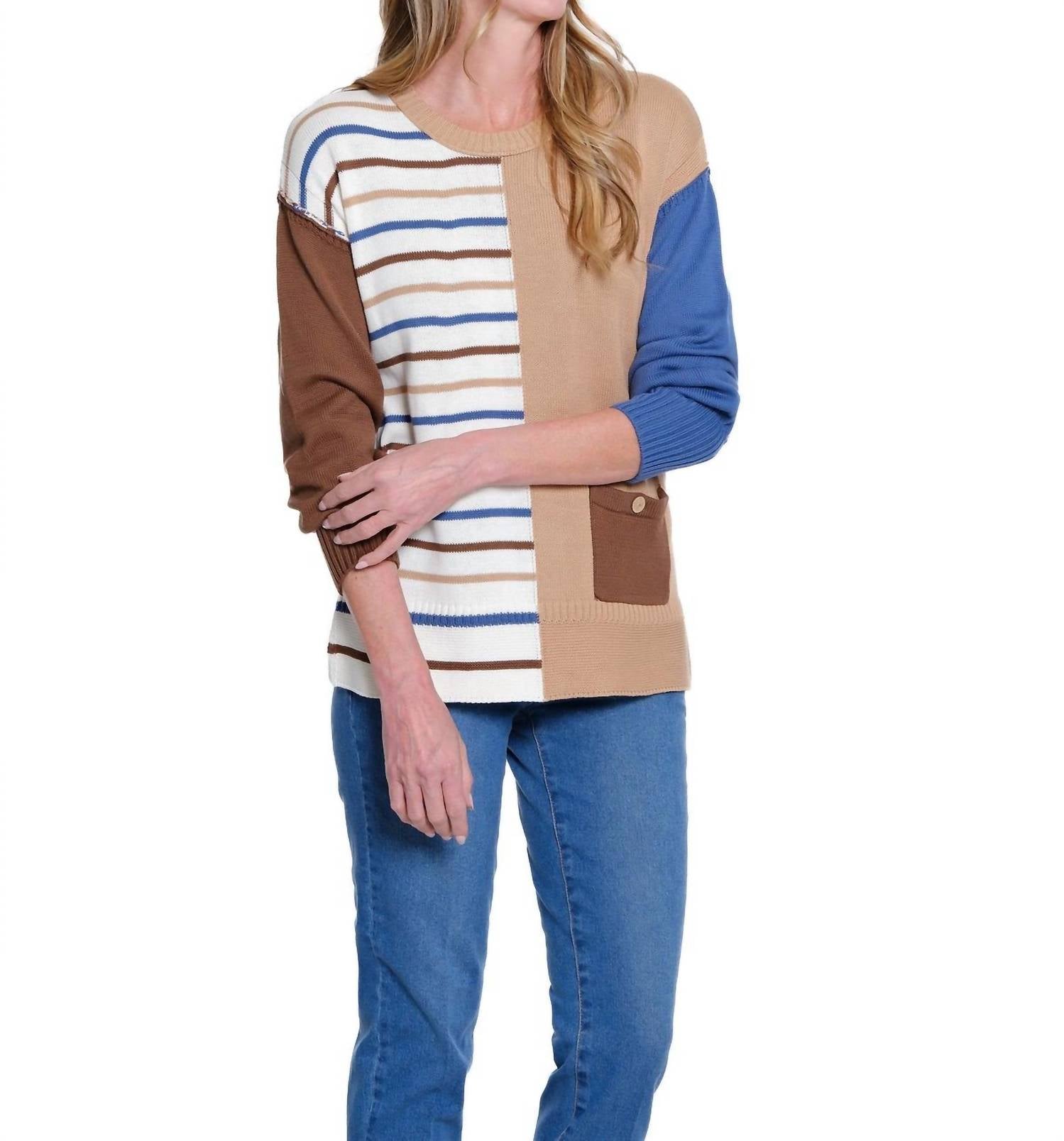 Multiples - Crewneck Striped Knit Sweater Top