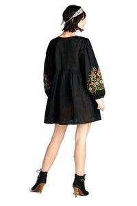 Velzera - Floral Embroidered Peasant Mini Dress - Plus