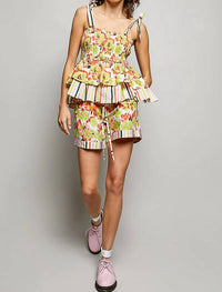 Pol - Vintage Floral Stripe Trim Drawstring Shorts