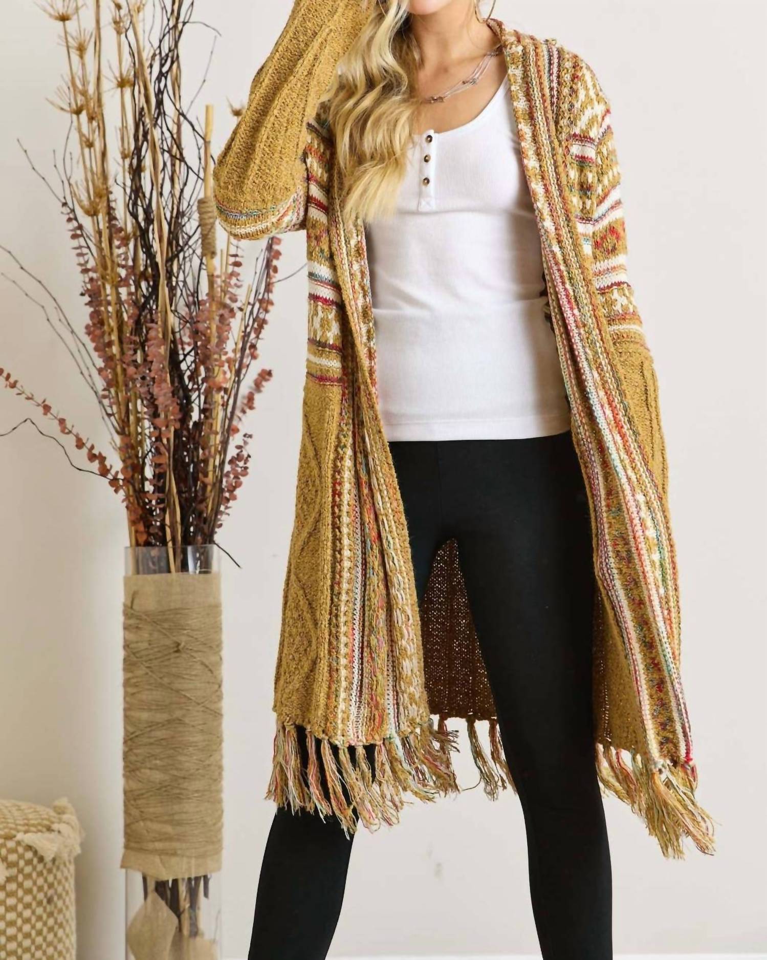 Adora - Maya Fringe Hem Aztec Cardigan