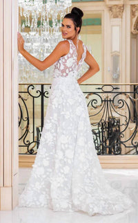 Jessica Angel - Sleeveless A-line V-back Court Train 3d Floral Lace Wedding Dress