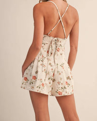 Klesis - Printed Criss Cross Back Tie Twill Romper