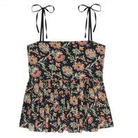 THE GREAT. Women's The Dainty Top in black paisley floral - women's blouse - alternate view