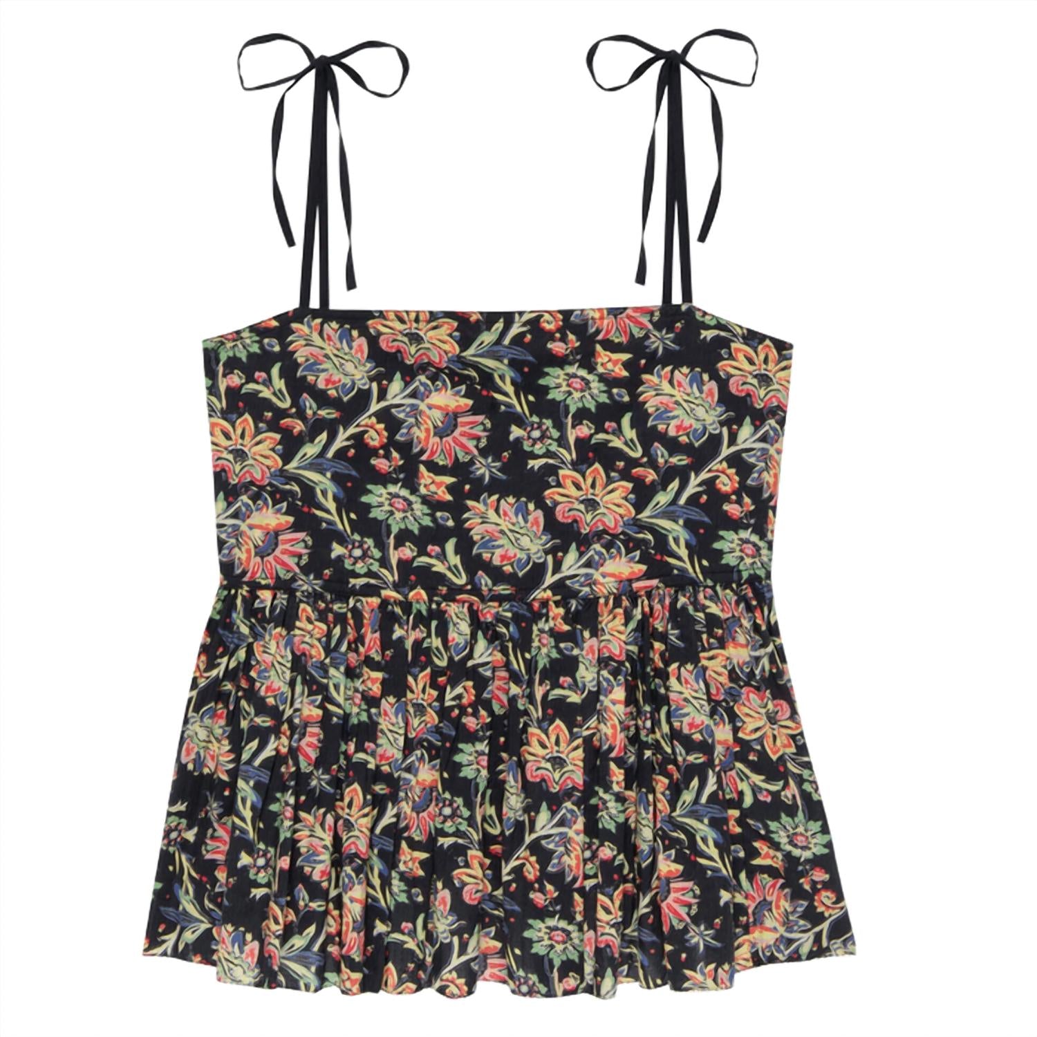 THE GREAT. Women's The Dainty Top in black paisley floral - women's blouse - alternate view