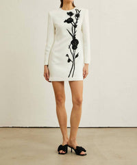 Productseeker 3d Floral Beaded Long-sleeve Mini Dress in white - women's dress