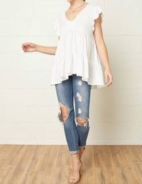 entro Tiered Ruffle Babydoll Top in ivory - women's blouse - view 6