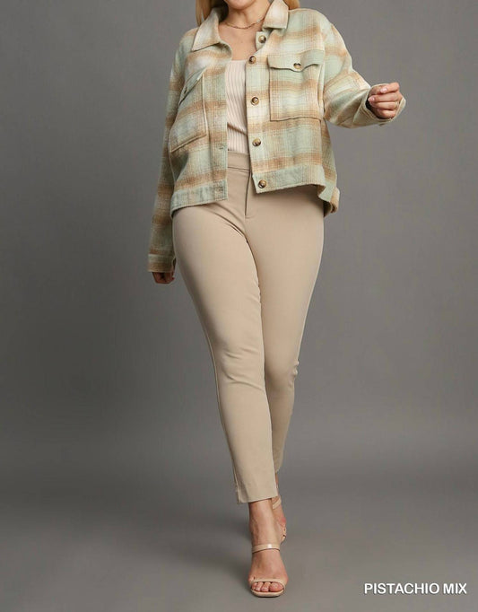 Umgee - Plaid Cropped Jacket Shacket