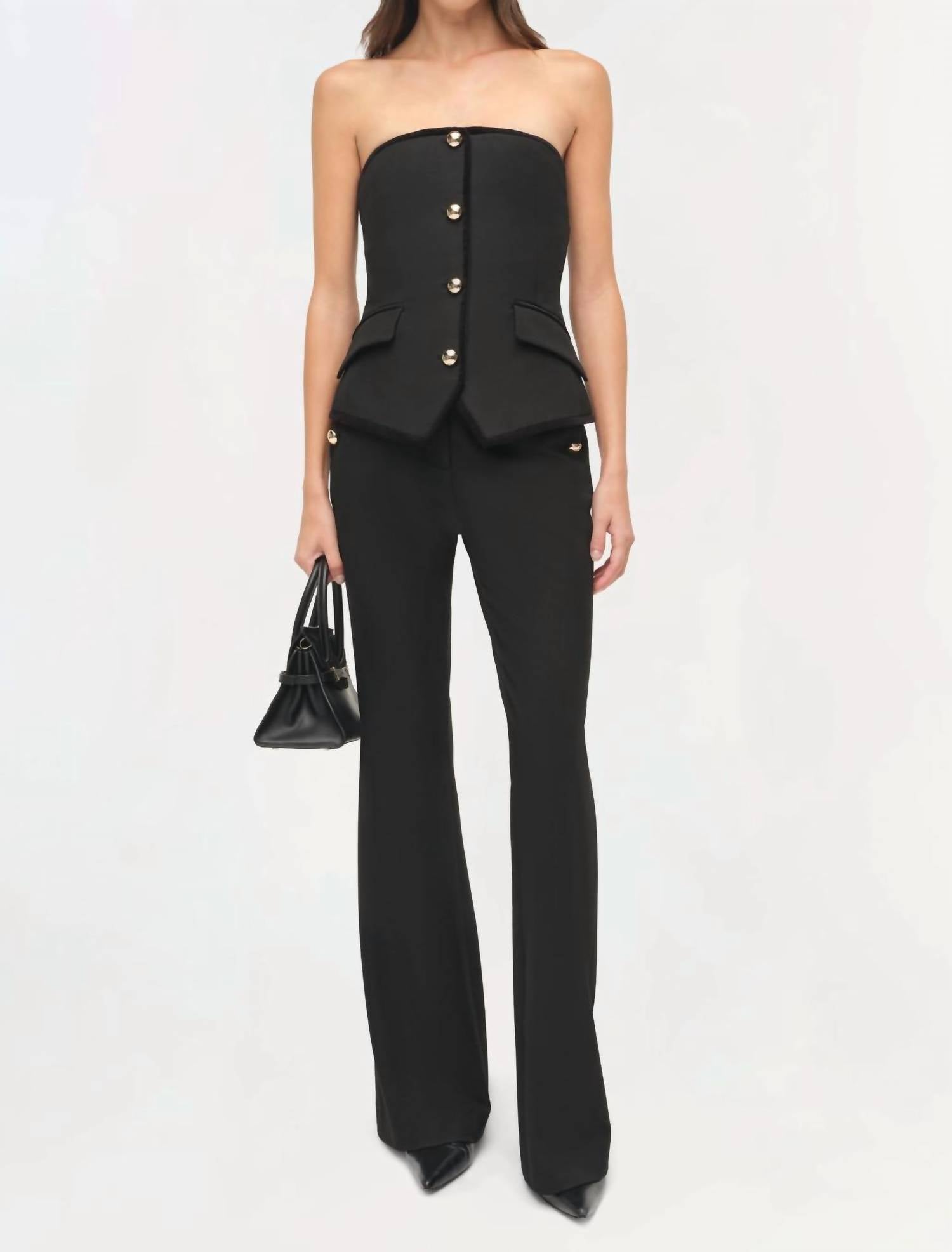 SIMKHAI Cambrie Velvet Trimmed Bustier Top in black - women's blouse