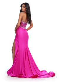 ASHLEYlauren One Shoulder Corset Bustier Prom Dress in pink - women's dress - alternate view