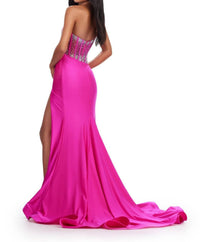 ASHLEYlauren One Shoulder Corset Bustier Prom Dress in pink - women's dress - detail view