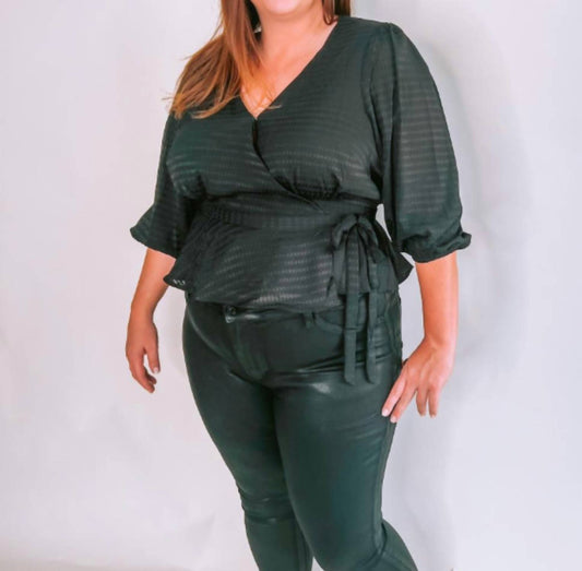 Gilli - Plus Size 3/4 Sleeve Surplice Peplum Blouse