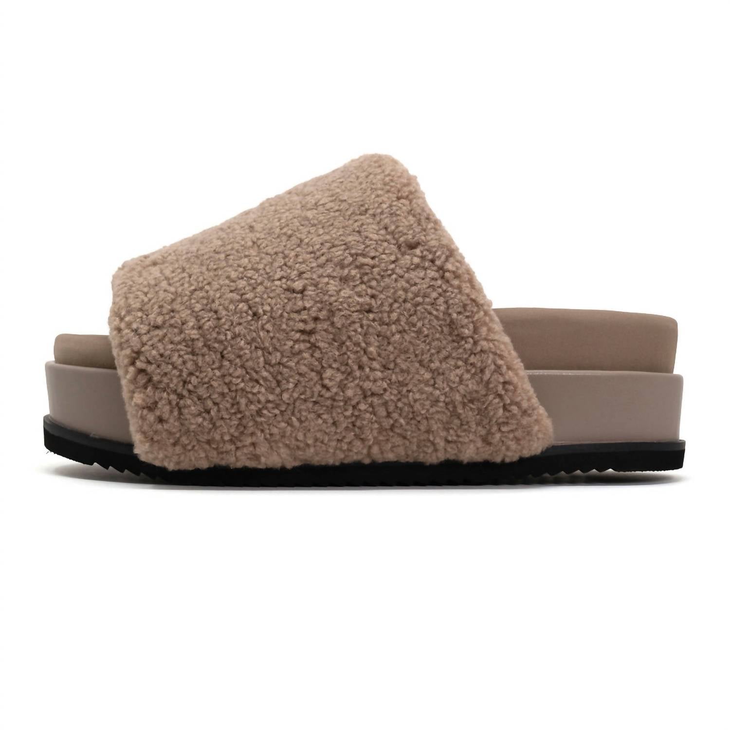 ROAM Women's Fuzzy stack Slides in brown - women's shoe
