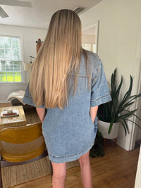 Miou Muse - Macey Denim Collared Shirt Mini Dress