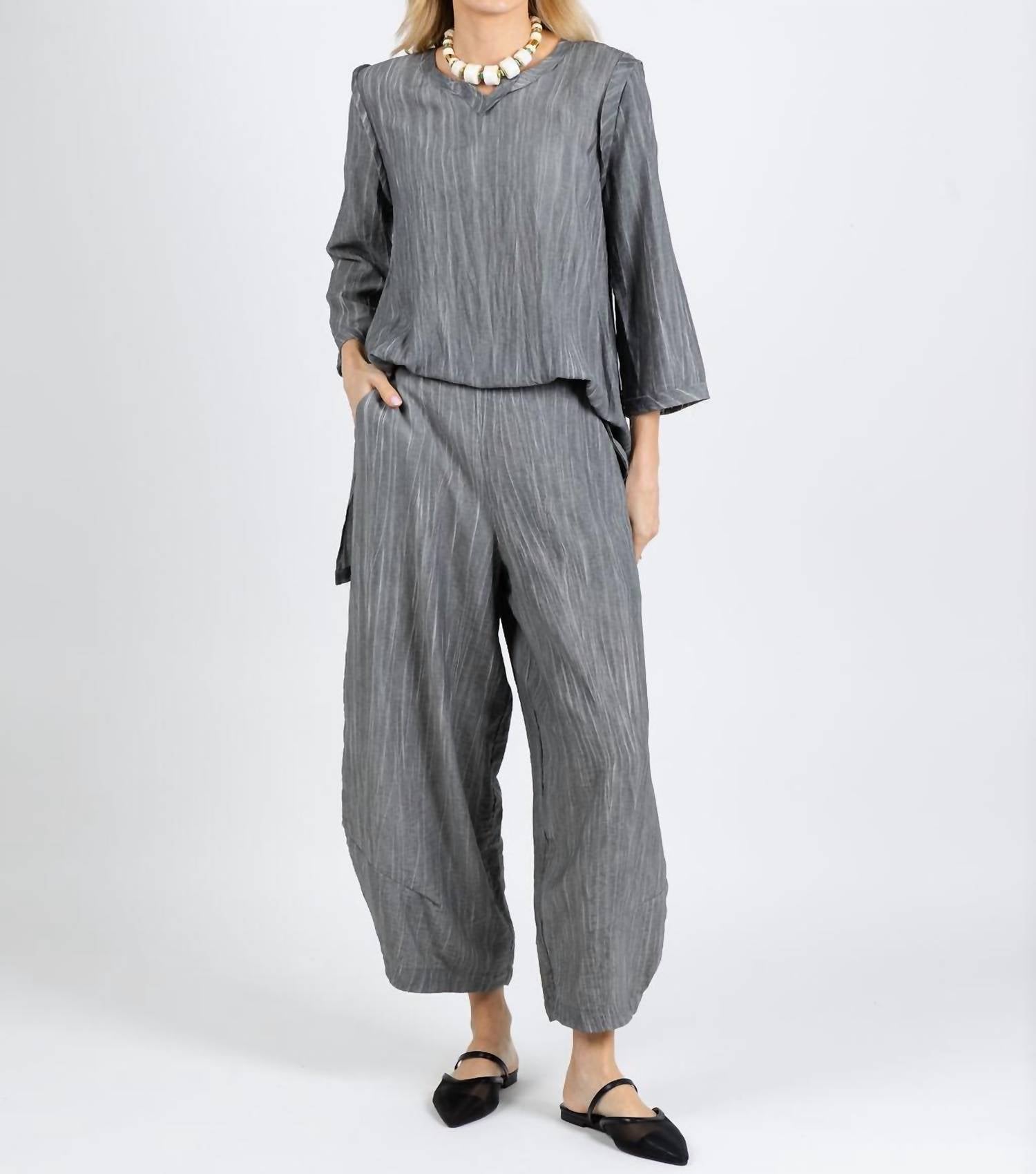 Ozai N Ku Aida V-neck Tunic in grey - women's shirt - detail view