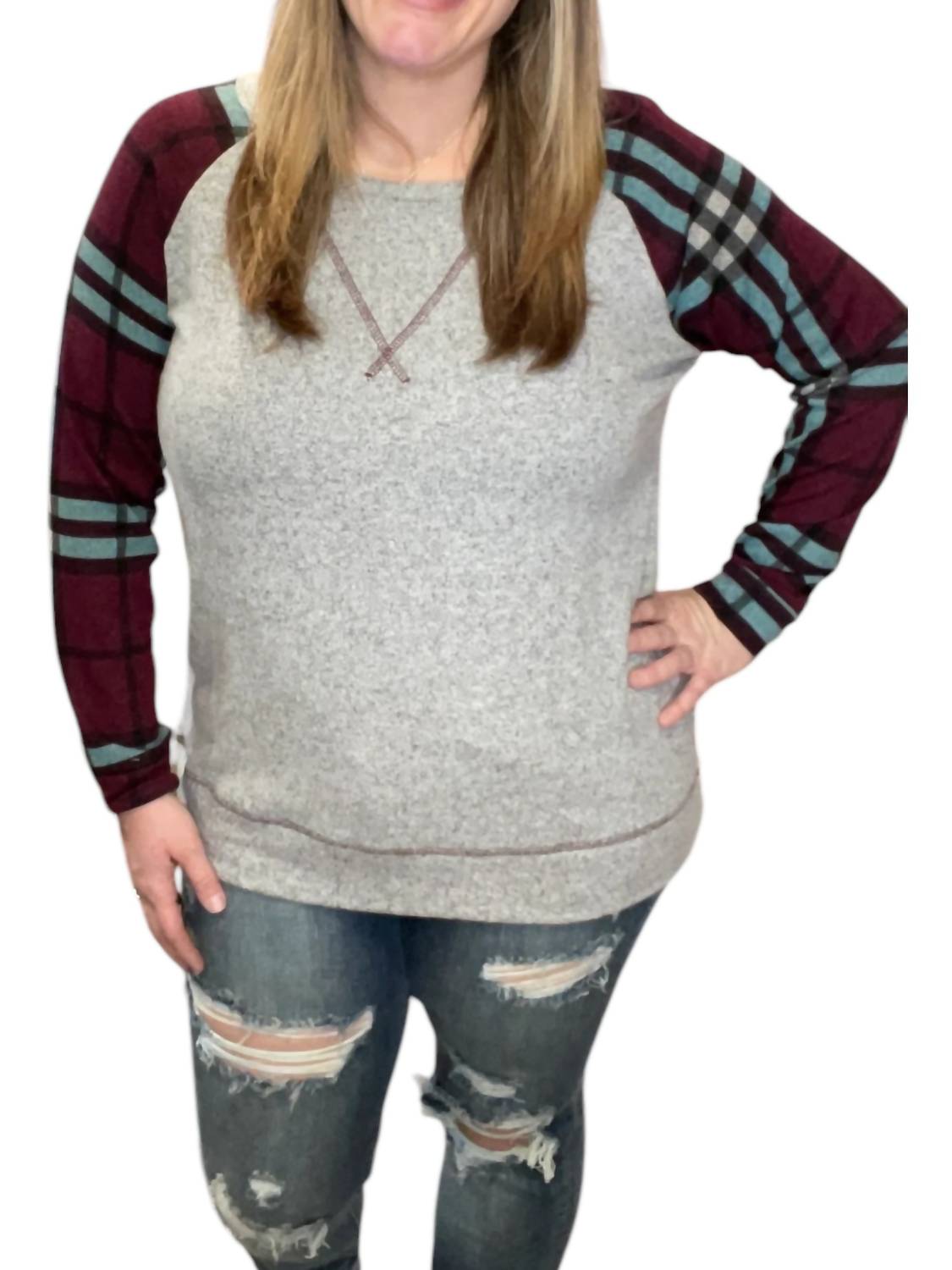 Honeyme - Plaid Long Sleeve Top