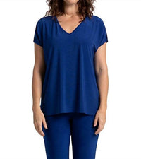 Sympli - V-neck Slit Sleeve Top