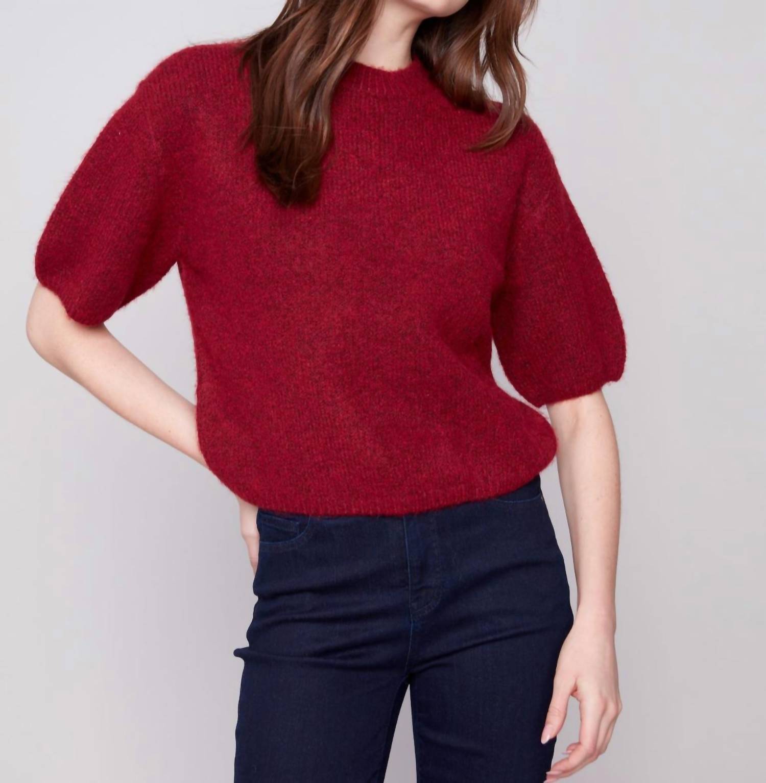 CHARLIE B Women's Elbow Sleeve Top in cabernet - women's long sleeve top