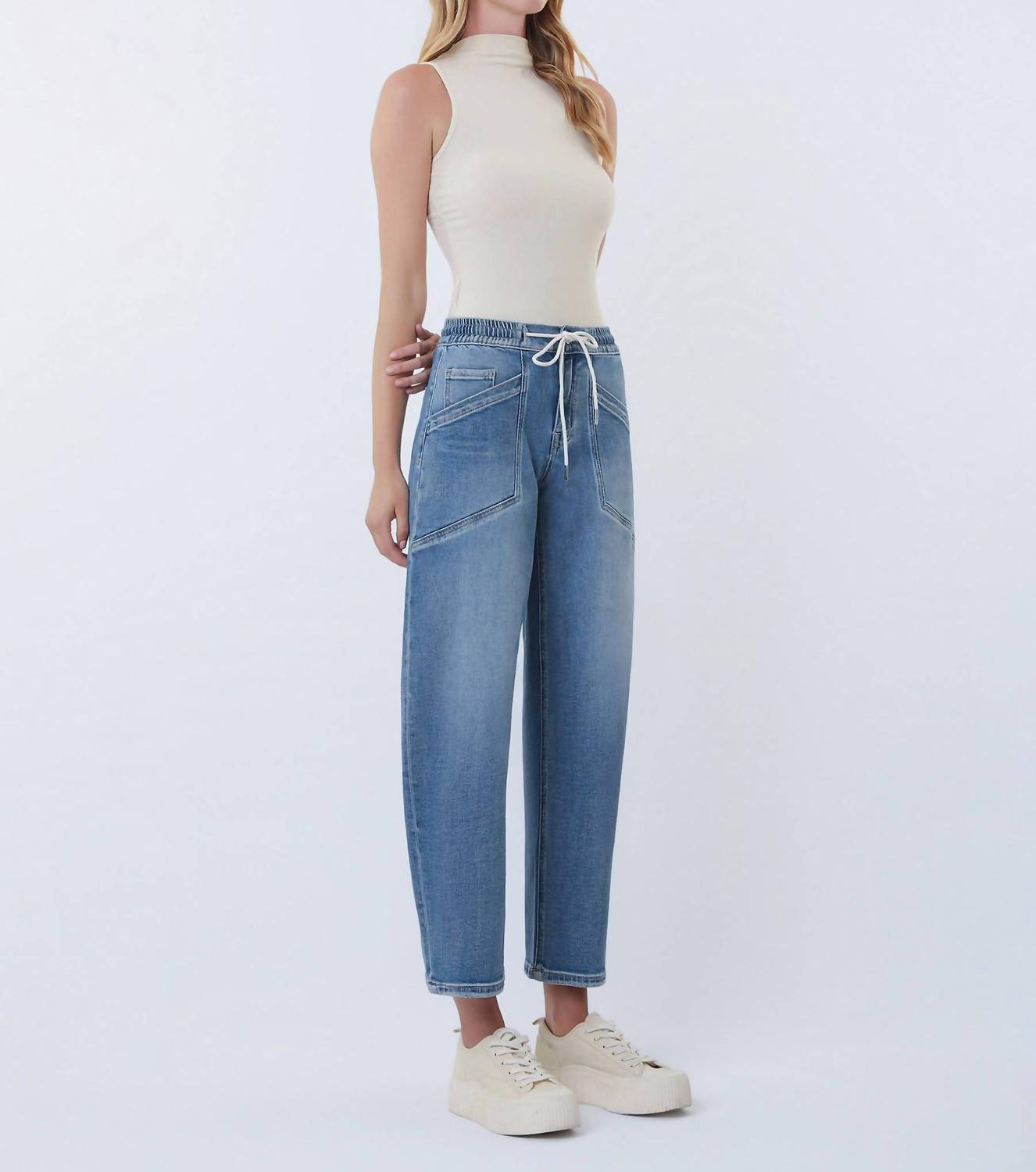 Vervet By Flying Monkey - High Rise Elastic Waistband Wide Barrel Jeans