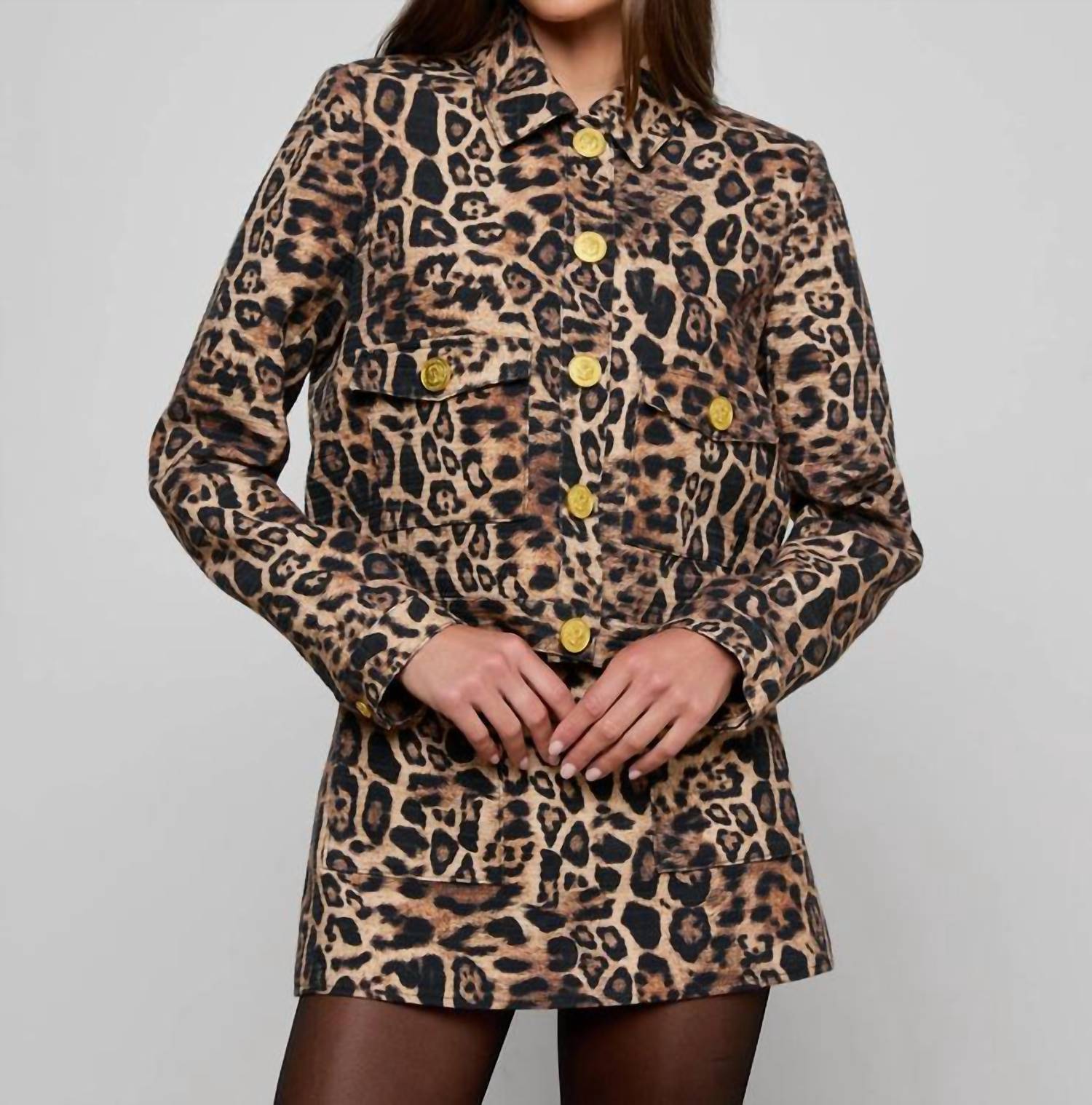 L'Agence Nyx Cropped Jacket in brown patch leopard - women's jacket