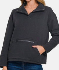 Zenana - Turtleneck Half Snap Fleece Sweatshirt