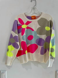 Brodie Cashmere Women's Floral Crew Sweater in icewater - women's sweater - alternate view