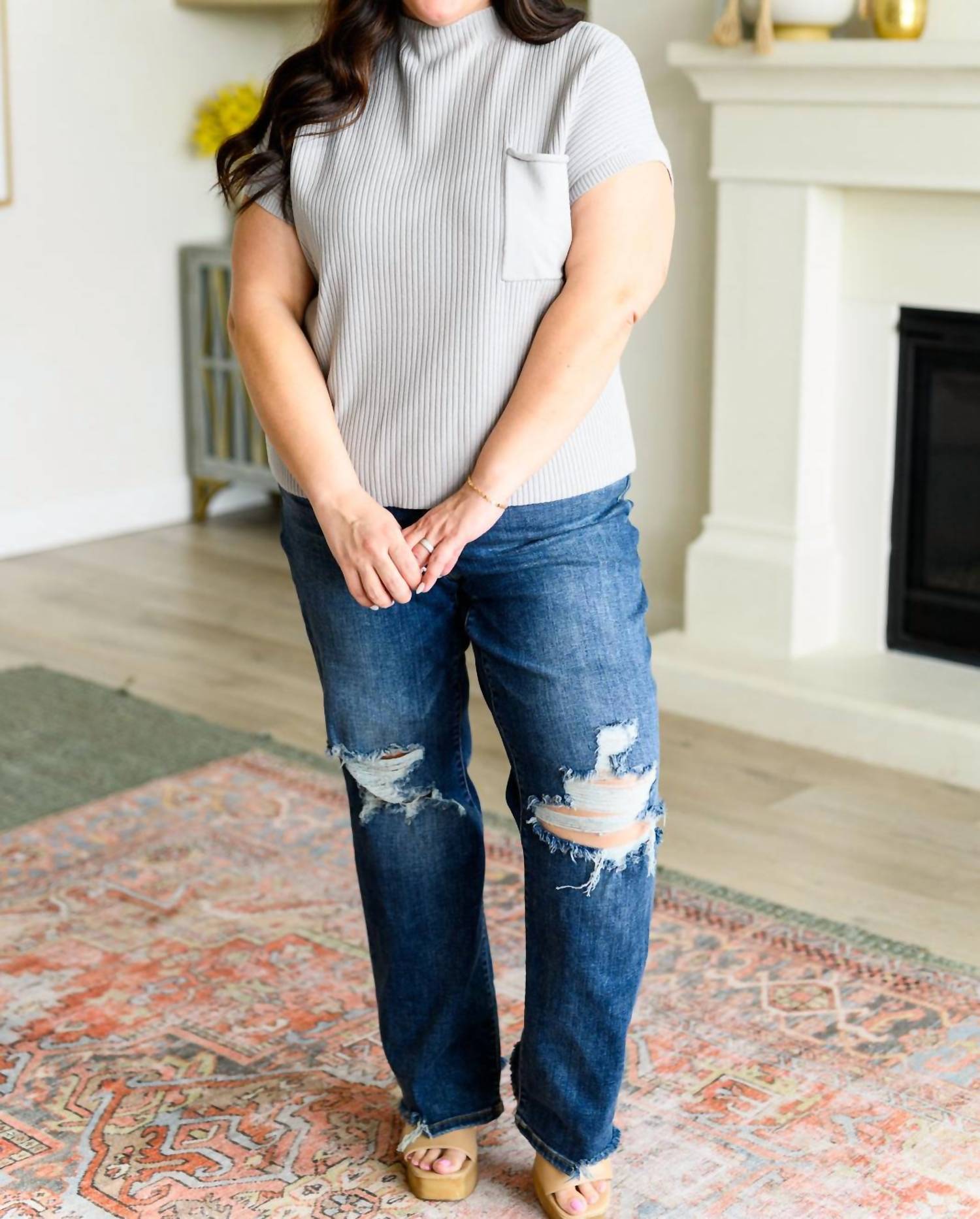 One Eleven North - This Little Life Mock Neck Short Sleeve Sweater