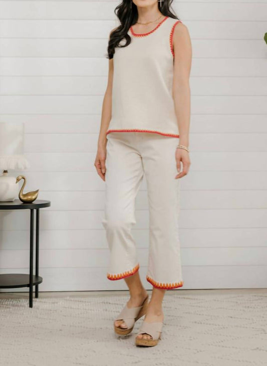 Charlie B - Embroidered Hem Denim Pant