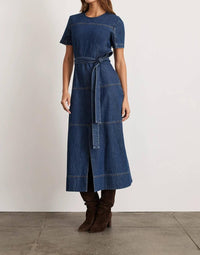 TANYA TAYLOR Ella Denim Midi Dress in classic indigo blue - women's dress - alternate view