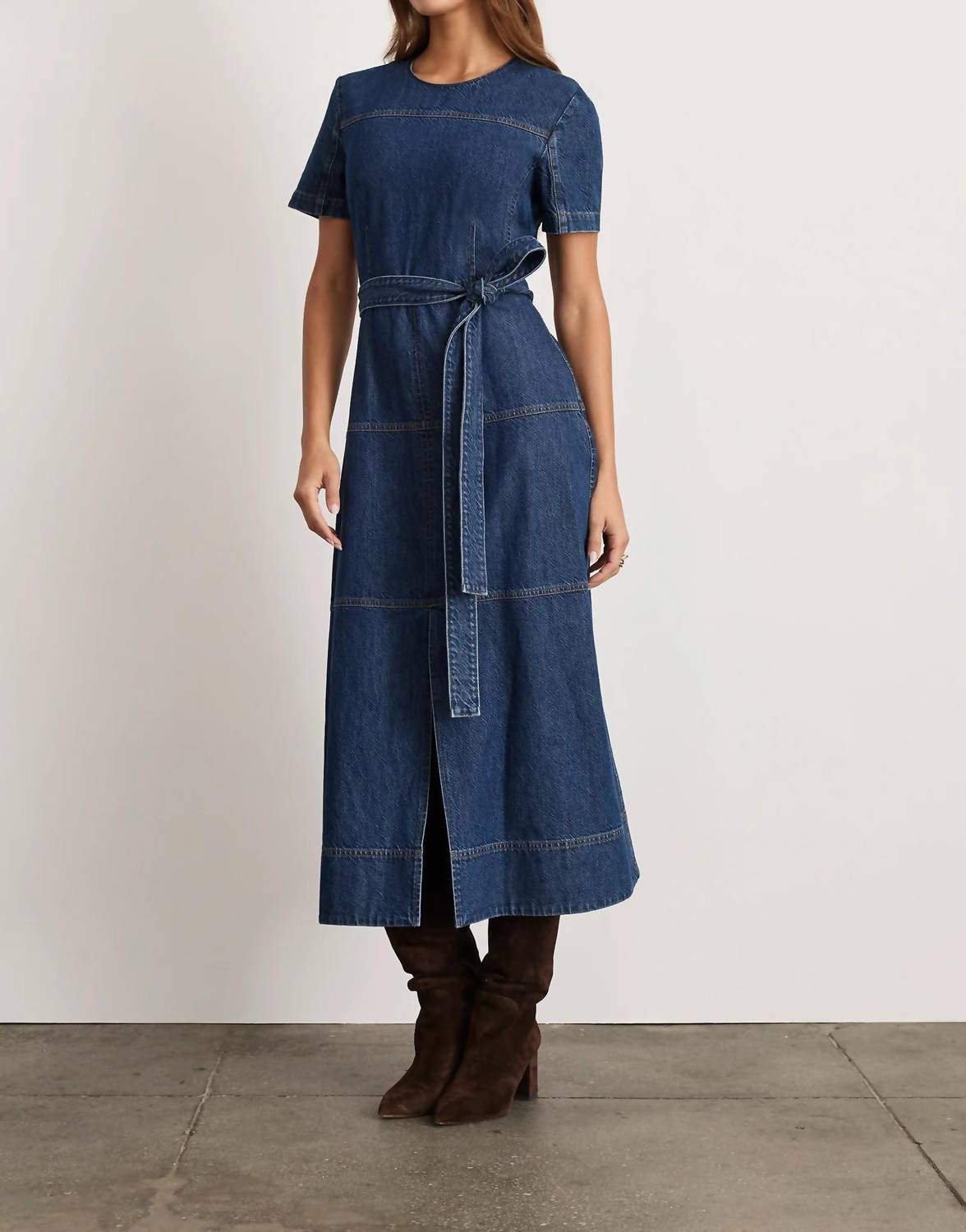 TANYA TAYLOR Ella Denim Midi Dress in classic indigo blue - women's dress - alternate view