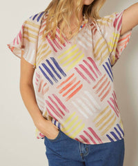 entro V-neck Flutter Sleeve Blouse in latte - women's blouse
