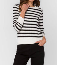 Velvet Heart Janiyah Top in black silver stripe - women's long sleeve top - detail view