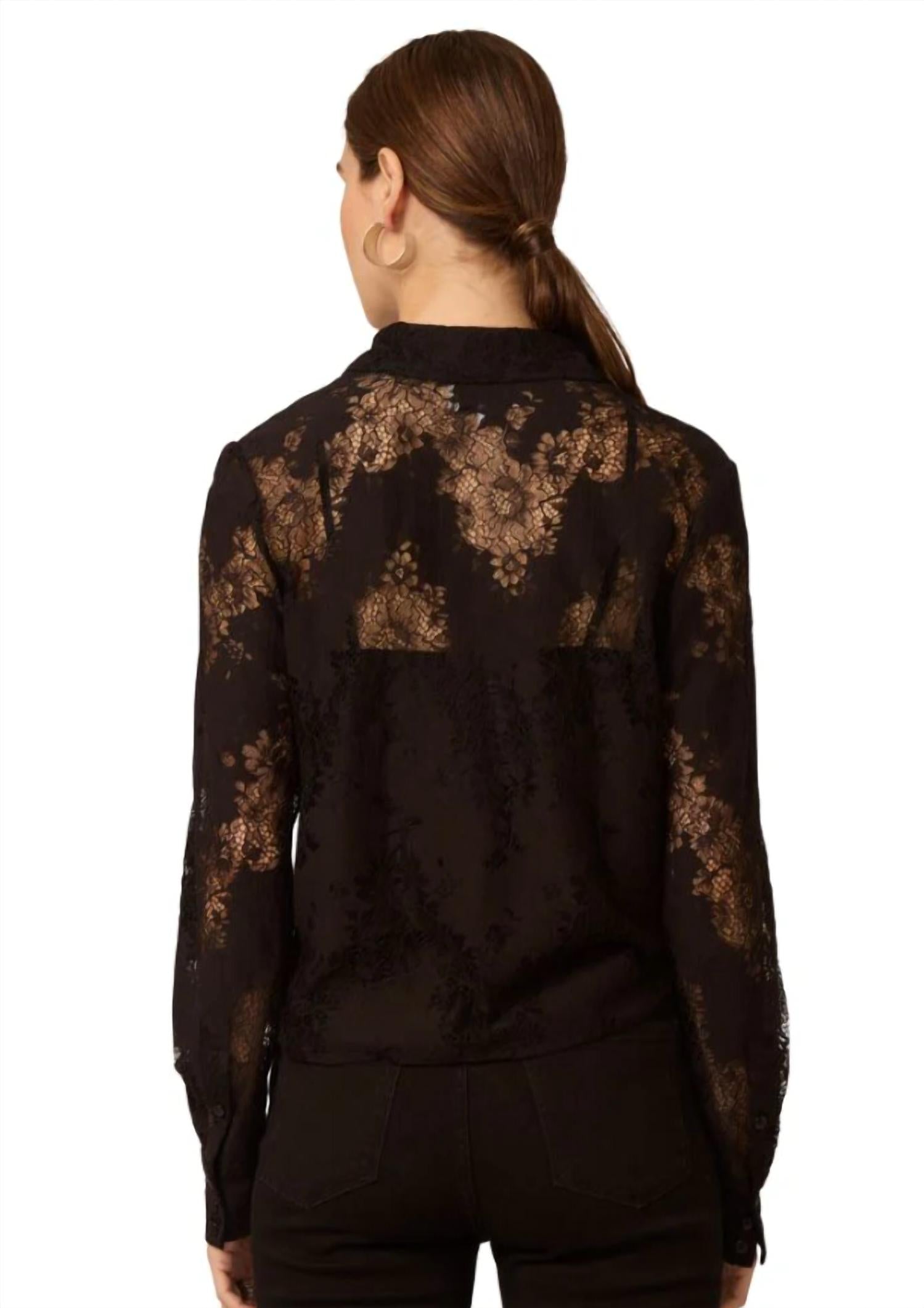 GILNER FARRAR Troy Lace Long Sleeve Blouse in black - women's blouse - detail view